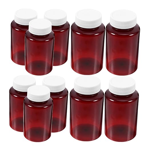 12Pcs Empty Pill Storage Bottles with Sealing Caps Portable Plastic Medicine Containers for Travel Amber Pill Bottles with Caps for Organizing Medications