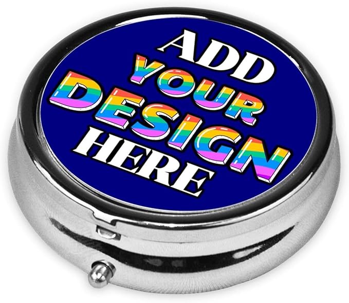 Custom Pill Holder, Medicine Pill Box Case Container Travel Pill Organizer Vitamin for Purse Med Wallet Portable Mini Pastillero Round, Navy, Personalized Gifts