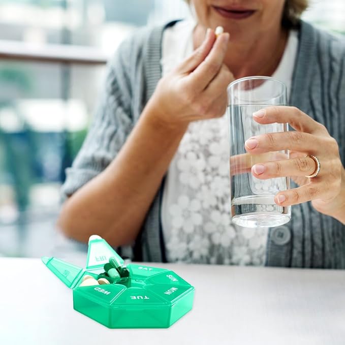 Green Daily Pill Organizer - 7 Day, 1 Time a Day, Travel Pill Box with 7 Compartments