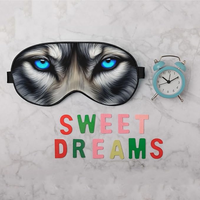 Wolf Eyes Eye Mask Sleeping Mask Siberian Husky Bright Blue Eyes Sleep Masks Silky Soft Eye Cover for Women Men Shading Blindfold for Air Travel Sleeping