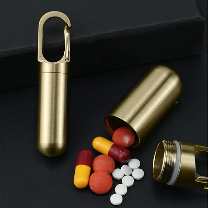 Convenient Keychain Pills Case Practical Brass Pills Container with Keychain Secure Travel Case for Medications