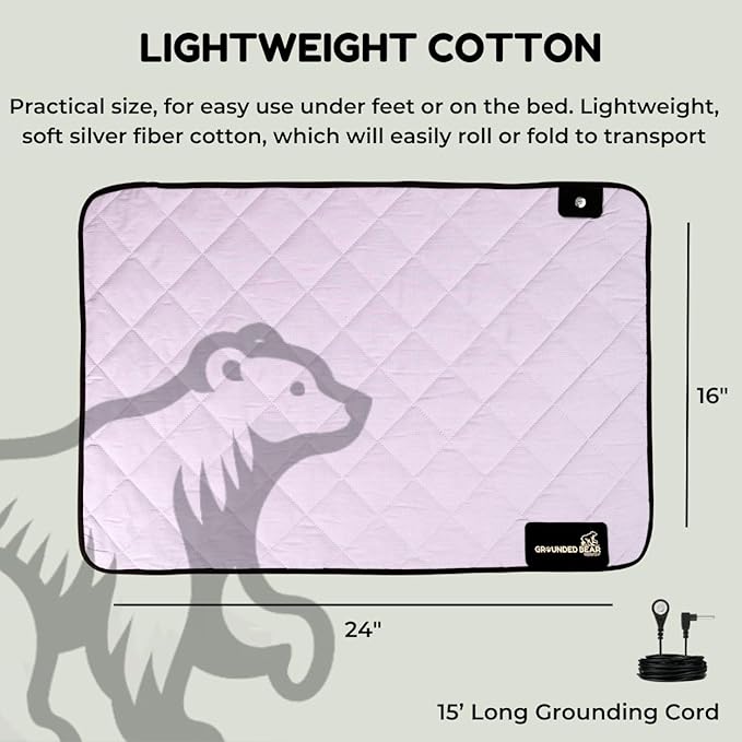 Premium Grounding Mat for Feet, Soft Cotton & Silver Fiber, Comfort for Sleep & Wellness, Grounding Pad for Anti-Aging & Inflammation, Grounding Mat for Bed and Desk (24x16 Inches)