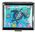 Turtle Seashells Starfish 7 Days Chromed Shiny Silver Pill Organizer with Mirror Inside Has 8 Separate Compartments Rectangle 7 Days Pill Box Pill Case