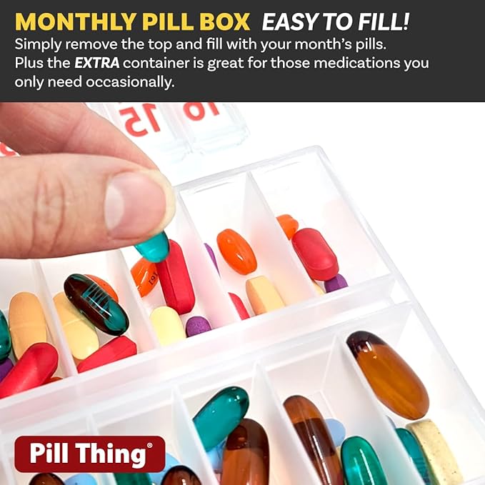Twice-a-Day Monthly Large Pill Organizer Set - AM and PM Medication Organizer for the Entire Month. Set Contains 2 Organizers for 1 Month. (New STAY-TIGHT Lids)