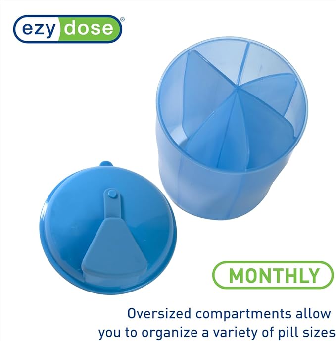 EZY DOSE Vitamin Organizer, 6 Large Compartments, 30-Day Vitamin and Medicine Storage, Keep Vitamins & Meds in Check, Easy to Use, Durable and Travel Friendly, Blue, BPA Free