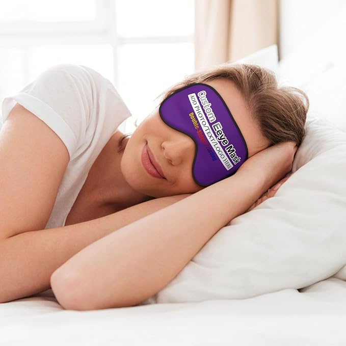 Custom Eye Mask for Sleeping Personalized Your Photo Text Logo Adjustable Strap Sleep Mask Customized Soft Blindfold Eyemask Blackout Eye Cover for Men Women Home Travel Offices Purple
