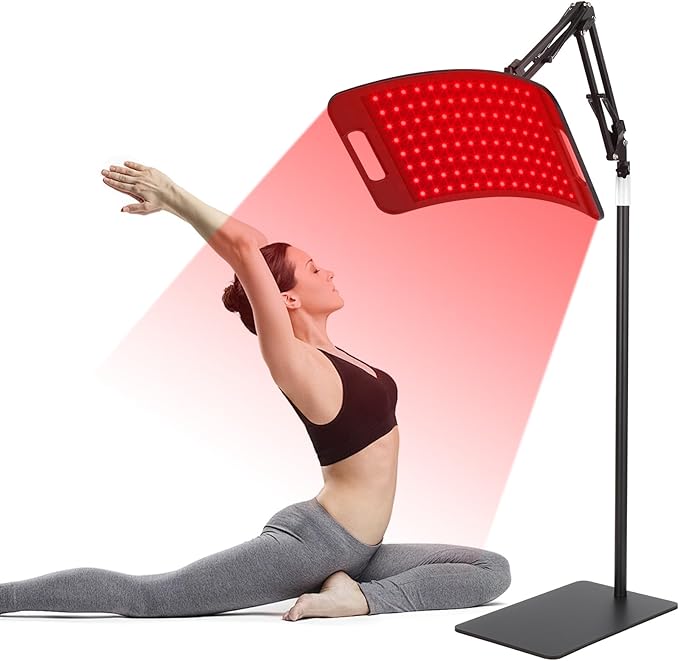 Curved Red Light Therapy Floor Lamp, 104 LEDs Red Infrared Light Therapy Device for Face and Body, Adjustable Stand for Home Use, 660nm+850nm for Skin Care & Pain Relief