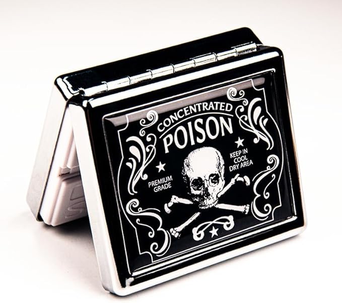 Concentrated Poison 7 Days Chromed Shiny Silver Pill Organizer with Mirror Inside Has 8 Separate Compartments Rectangle 7 Days Pill Box Pill Case