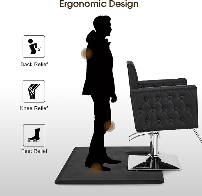BarberPub Anti-Fatigue Salon Floor Mat for Square Base Chair, PU Comfort Rectangle Barber Standing Mat for Hair Styling, Home & Small Salons 0030 (3' x 4' x 3/4")