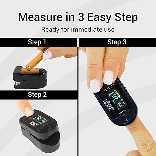 Vive Precision Pulse Oximeter - Oxygen Monitor Fingertip, Heart Rate Medical Grade Sensor LED Display - Accurate Finger Meter for Saturation SpO2, Lanyard & Batteries Included
