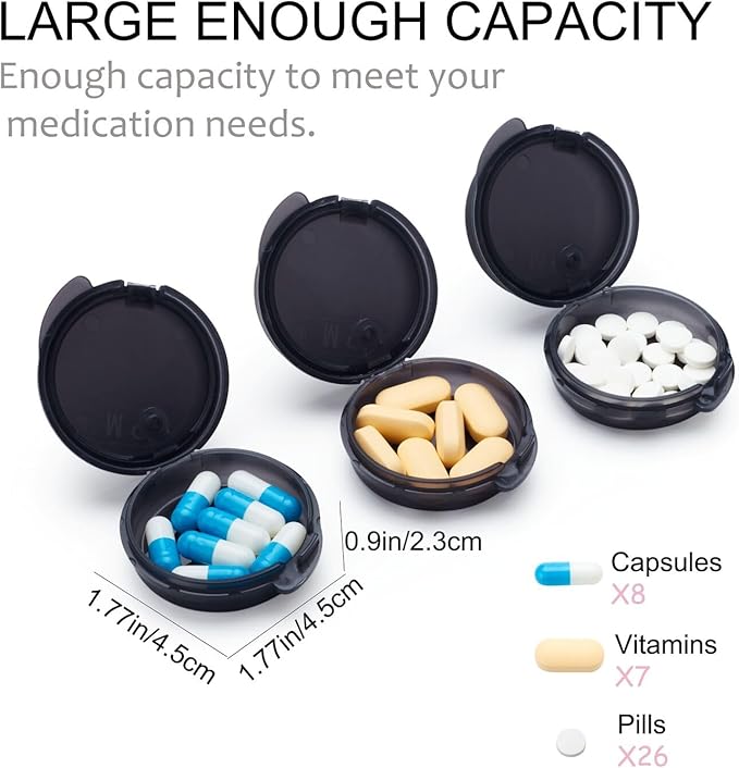 Small Pill Case for Purse Pocket (6 Pack), Double-Layer Pill Box, Portable Medicine Organizer Travel Pillbox, Cute Pill Container Holder,Multifunctional Mini Storage Box (Black)