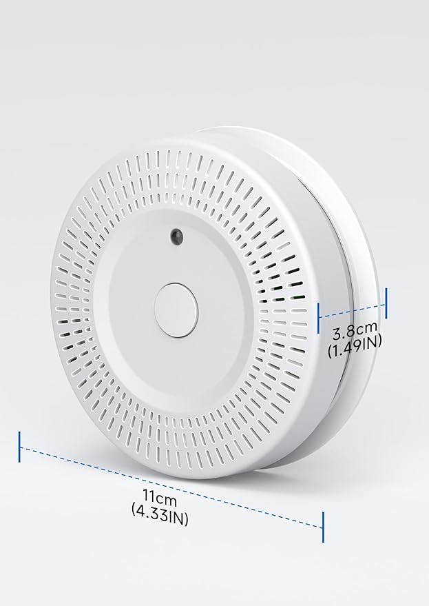 Smoke Detector, ‎Lecoolife, ‎9V Battery Operated Smoke Alarm with LED Indicator, Silence Button, Battery Powered, White, 4 Pack
