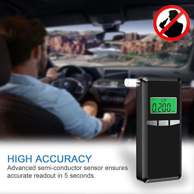 Breathalyzer, Upgraded Alcohol Tester with Blue LCD Digital Display, Portable Alcohol Tester for Home or Party Use with 10 Mouthpieces