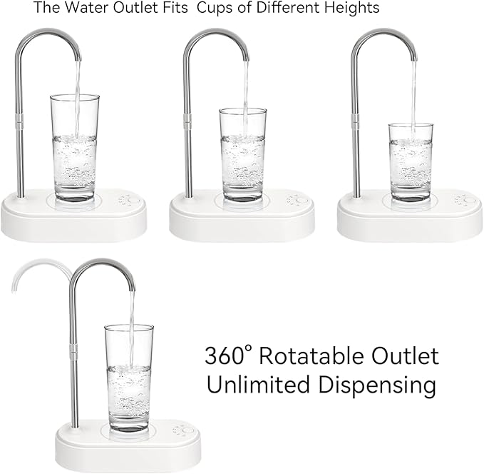 Desktop Water Dispenser for 5 Gallon Bottle, Automatic Countertop Water Dispenser, 6 Dispense Modes, USB Rechargeable, Universal Desk Water Jug Pump for Home, Office,Camping, Kitchen