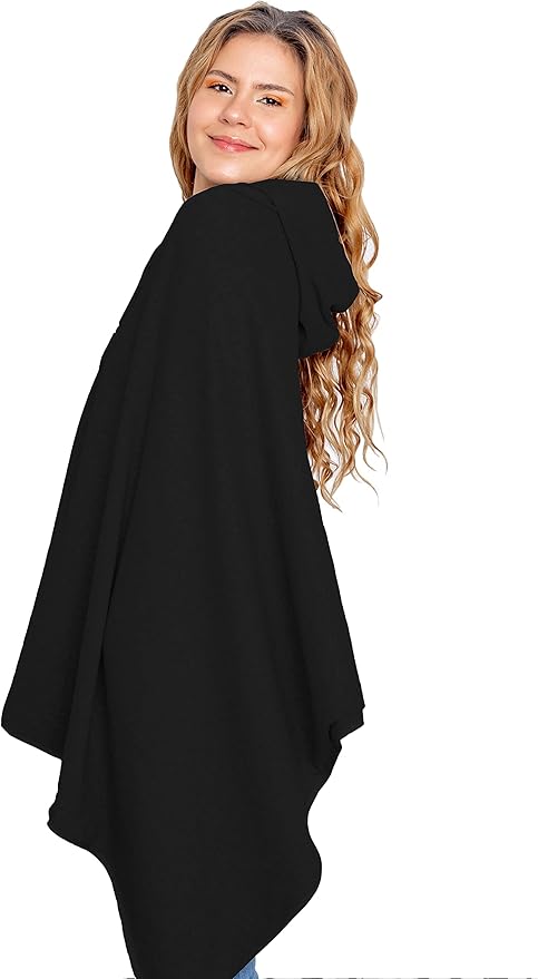 EMF Protection Poncho, Wrap. Wearable Blanket with Hood. Block EMF, RF, WiFi, Bluetooth. 72"x28". Black Color. For Men and Women.