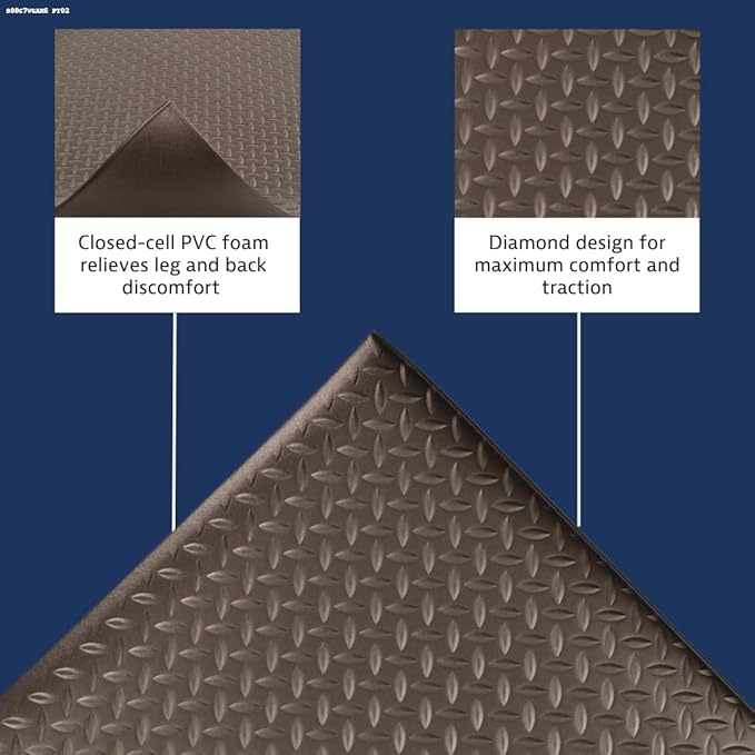 Notrax 419 Diamond Sof-Tred™ with Dyna-Shield® 2' x 60' x 1/2" Anti Fatigue Mat, Slip Resistant Diamond Textured Surface, Ideal for Industrial and Commercial Workplaces, Black, 419R0024BL