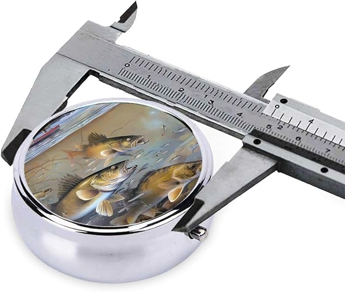 Fishing Lake Fishermen Printed Round Travel Pill Box Cute Small Metal Pocket Pill Case for Men & Women 3 Compartment Portable Pill Organizer for Purse or Pocket