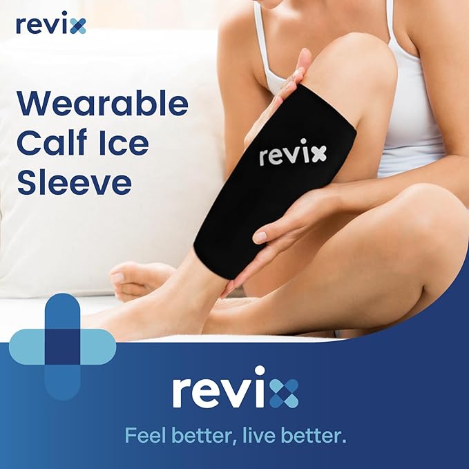 REVIX Shin Splint Relief Ice Packs, Calf Compression Sleeve for Legs Reusable Ice Pack for Elbow, Arm & Knee Pain Relief, Hot Cold Therapy for Sports Injury Recovery & Sprains