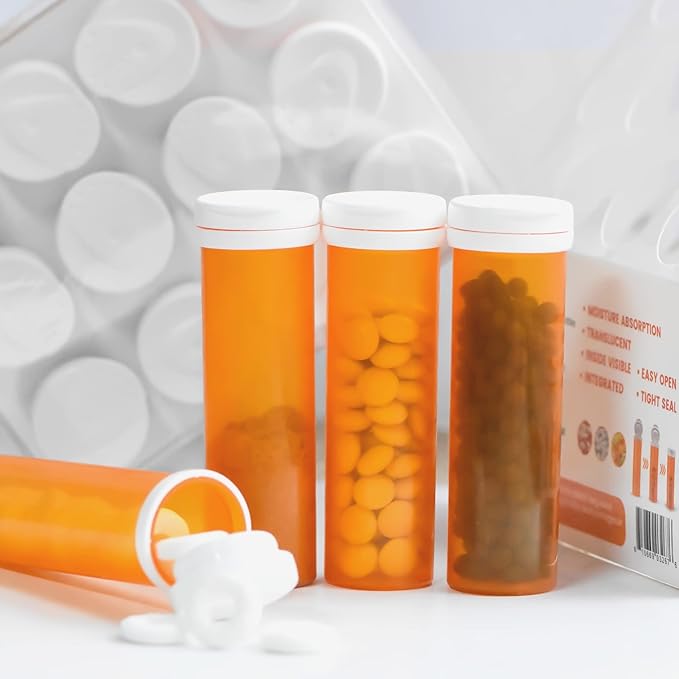 Desiccant Cap Pill Bottle,11 Dram 12pcs Medicine Bottle, Pill Bottles Empty with Caps, Empty Pill Bottles, Prescription Medicine Containers Travel Airtight Pill Airtight Medicine Container