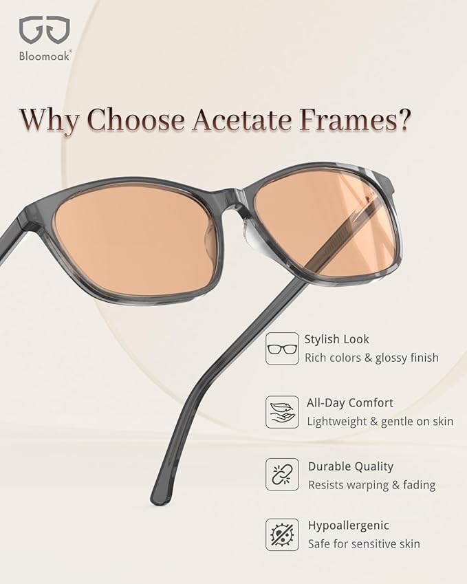 Bloomoak Rose Migraine Glasses,FL-Flex Light Sensitivity Relief Tinted Glasses for Indoor Fluorescent Glare/Women