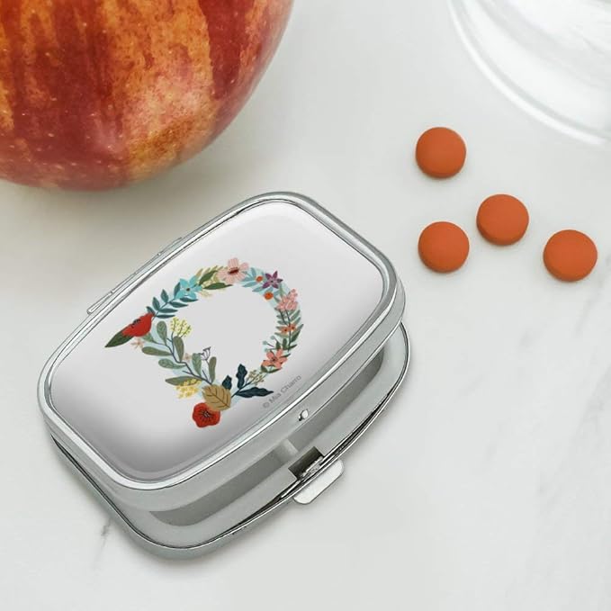 Letter D Floral Monogram Initial Rectangle Pill Case Trinket Gift Box