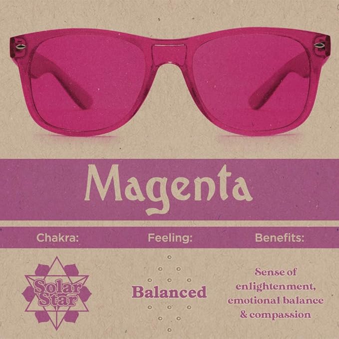 Magenta Color Therapy Glasses for Chakra Healing, Chromotherapy, and Mood