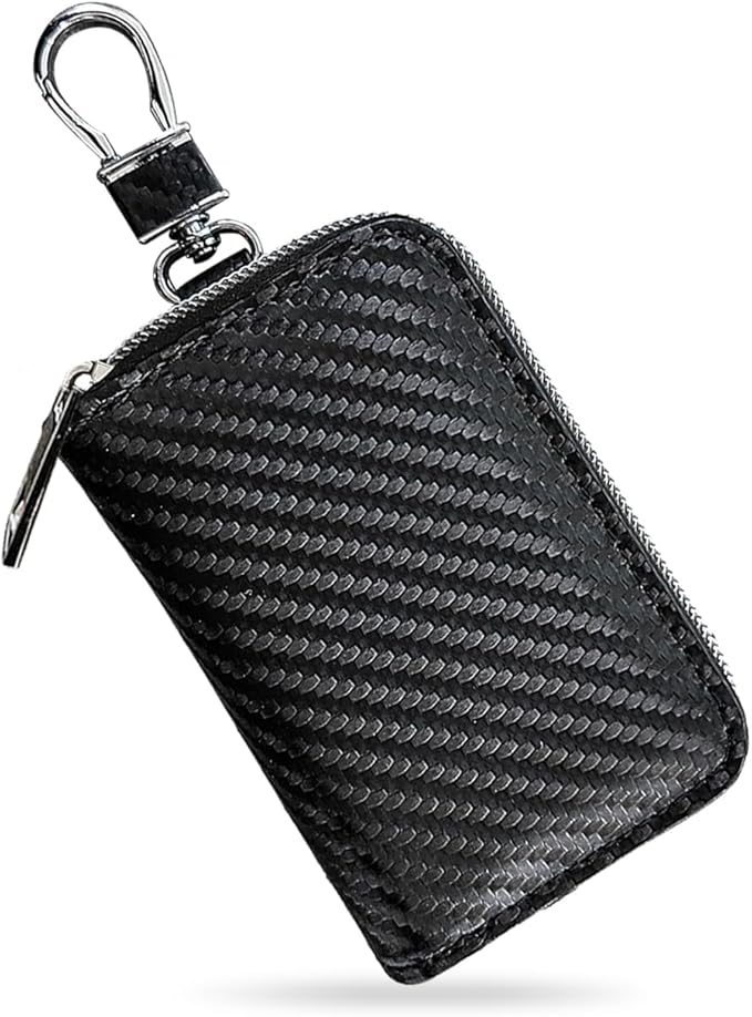 Faraday Key Fob Protector Box, Carbon Fiber Car Key Shielding Bag for RFID Signal Blockingr, Anti-Theft Auto Key Holder with Zipper, Universal Key Fob Protector for Men Women