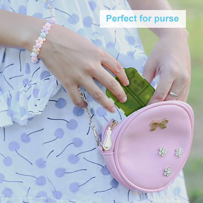 2PCS Cute Pill Organizer, Travel Pill Box, Small Pill Case Container, Medicine Organizer for Purse, with 10 Compartments for Different Medicines