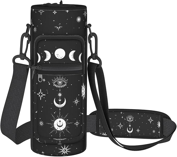 Goth Moon Water Bottle Sling Bag for 25oz/32oz Tumblers,Adjustable Neoprene Water Bottle Carrier Bag,Insulated Carrier with Shoulder Strap & Phone Pocket - Halloween Goth Moon Gifts for Women
