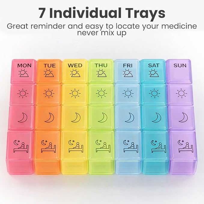 BaHoki Essentials Weekly Pill Organizer - Portable 7-Day Pill Box with 3 Times Per Day Compartments