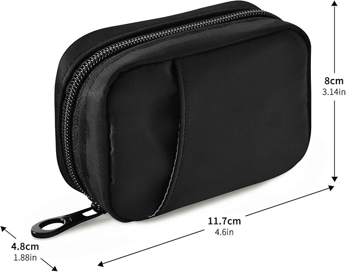 Pill Box 7 Day Pill Case Travel Pill Organizer Bag with Zipper Portable Weekly Case Compact Size for Vitamin Supplement Holder, Solid Color Black