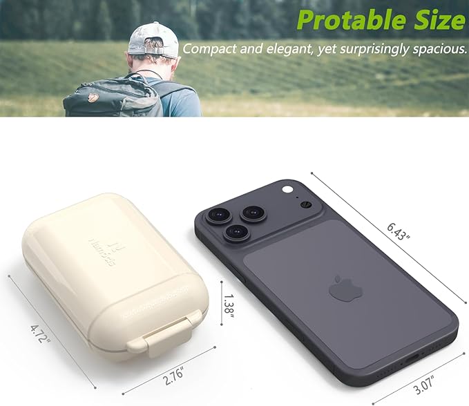 Portable Pill Organizer, Pill Box with 7 Compartments, Small Pill Case for Travel, Daily Medicine Pill Organizer with Air-Tight Lid