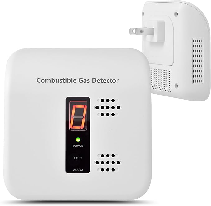 Gas Leak Detector, Natural Gas Alarm for Home & RV, Plug-in Propane Detector Monitor with Audible & Visual Alarm, AC 110V-240V, White Color