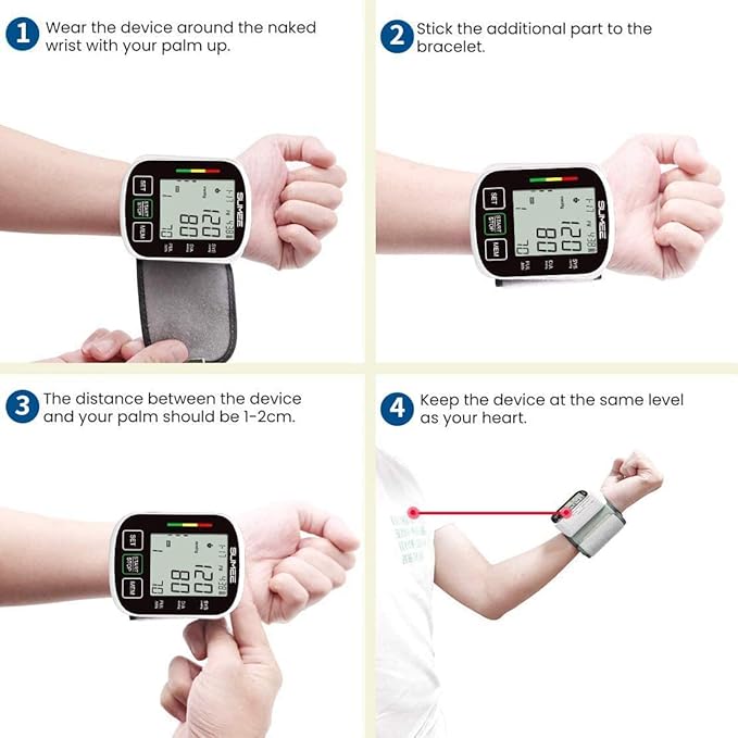 Wrist Blood Pressure Monitor Automatic BP Machine with Large Backlit Display Heart Rate Monitors 2x99 Readings 5.3-7.7in Adjustable Cuff for Home Use,Include Carrying Case and 2AAA Batteries-Black