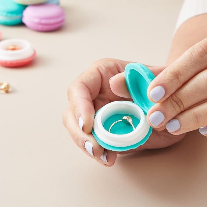 Juvale Macaron Pill Case - Macaron Jewelry Holder & Pill Box - Durable Mini Plastic Containers with Lids - 8 Colors, 1.7 in - Pack of 16