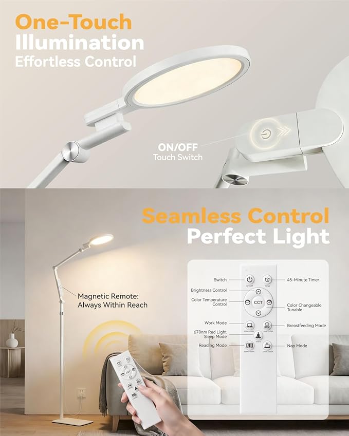 2-in-1 Light Therapy Lamp, 670nm Red Light Therapy Lamp for Sleep & 12000 Lux Happy Light Sun Lamp, Sad Lamp Floor Lamp with Remote Timer, Eye-Safe UV-Free, 9 Colors 10 Brightness for Bedroom Office