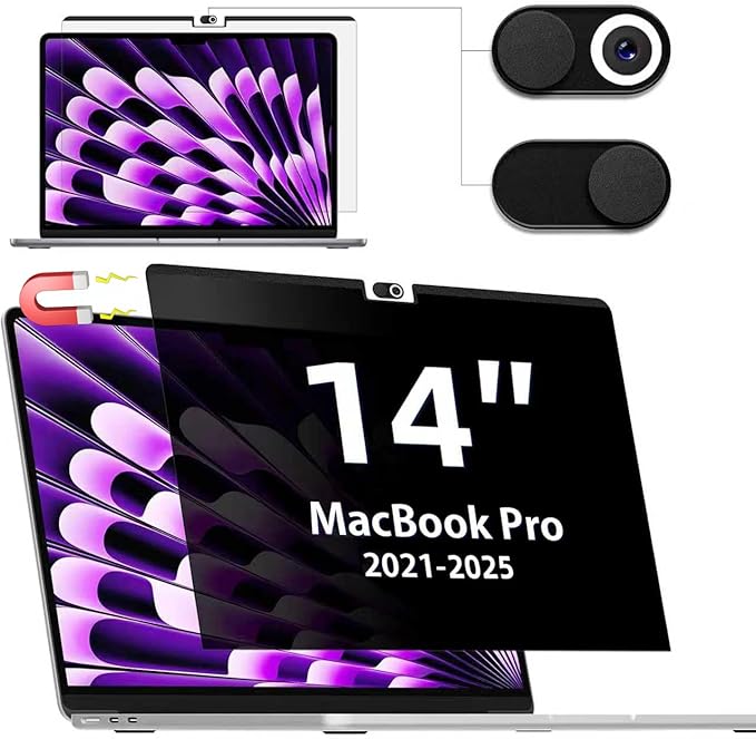 IPROKKO Magnetic Privacy Screen for MacBook Pro 14 Inch (2021-2026, M1, M2, M3, M4, M5, Pro, Max), Removable Matte Anti Blue Light Glare Filter Private Spy Screen Cover Compatible with 14.2in Mac Laptop [2-in-1 Privacy Kit]