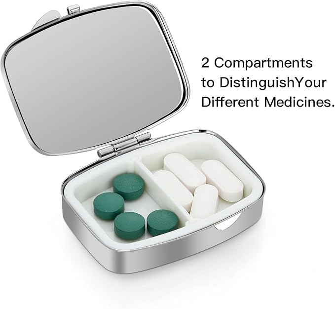 Soleebee Bling Crystal Pill Box, Portable 2 Compartments Daily Pill Organizer, Small Travel Pill Case for Purse or Pocket, Medicine Vitamin Pill Container Organizer (Pink)