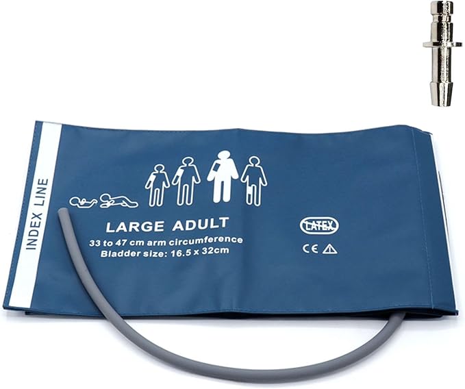 Universal NIBP Cuff with BP12 Connector for Large Adult, 33-47 cm Reusable Single Tube PU Replacement BP Cuff with Inner Airbag for Blood Pressure Monitor Machine