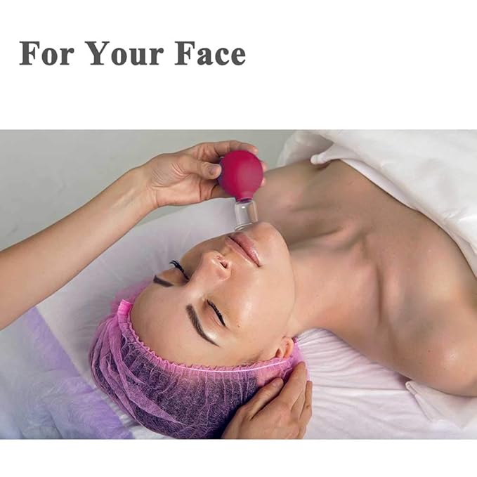 FeelFree Sport Glass Facial Cupping Set- 4pcs Silicone Vacuum Suction Face Massage Cups Anti Cellulite Lymphatic Therapy Sets for Eyes, Face and Body (Rose red)
