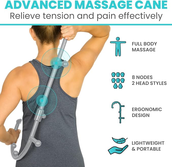 Vive Back and Neck Massager Cane - Trigger Point Massage Tools for Pain Relief and Muscle - Handheld Self Massage Hook Therapy for Neck, Shoulder - Deep Tissue Myofascial Release Aid for Women & Men