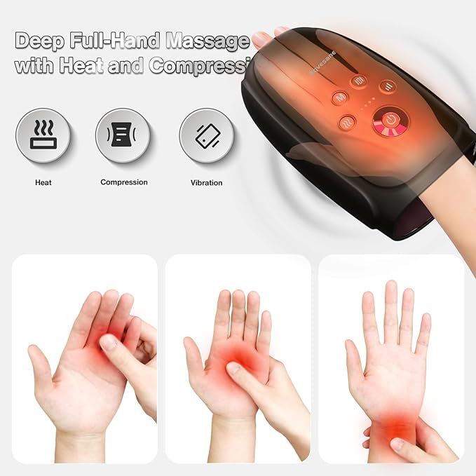 Hand Massager with Heat and Compression, Cordless Hand and Wrist Massager for Arthritis and Carpal Tunnel, Rechargeable, Gifts for Women Men, Dark Grey