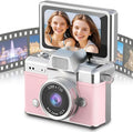 Mini Camera with Flip Screen, 2026 New Mini Digital Camera with 1.47 in LCD Screen, 1080P FHD Recording with 0.96" IPS Screen with 6 Retro Filters AVI, 32GB No Memory Card Included (Pink)