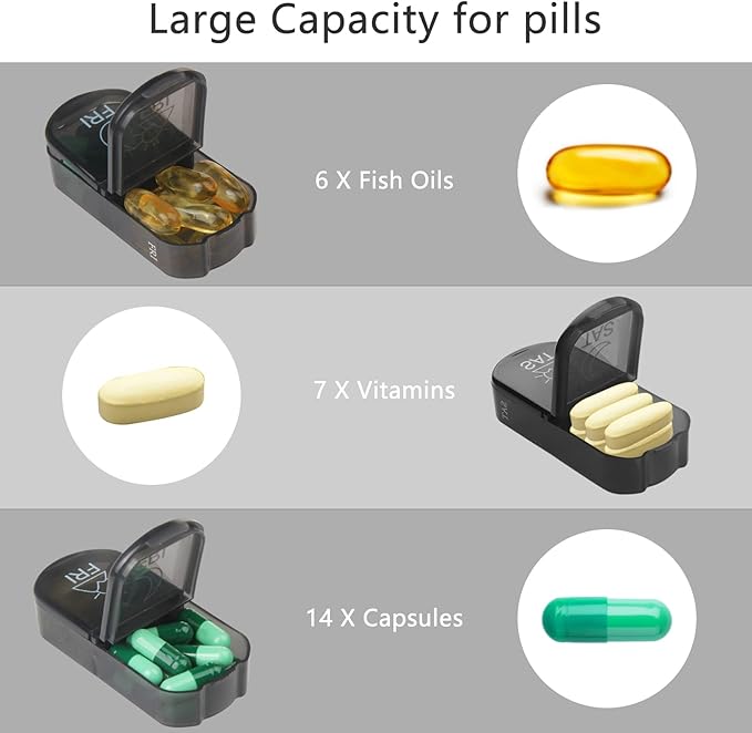 Weekly PU Leather Pill Bag Organizer Case 2 Times a Day, AM PM Daily Pill Box to Hold Vitamin, Fish Oil, Supplements and Medicine (Red)