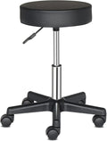 Round Rolling Bar Stool PU Leather with Wheels and Foot Rest, Height Adjustable Task Work Chair for Salon Spa Office Chairs
