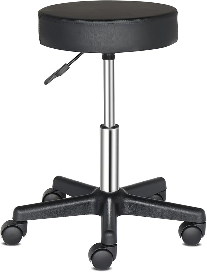 Round Rolling Bar Stool PU Leather with Wheels and Foot Rest, Height Adjustable Task Work Chair for Salon Spa Office Chairs
