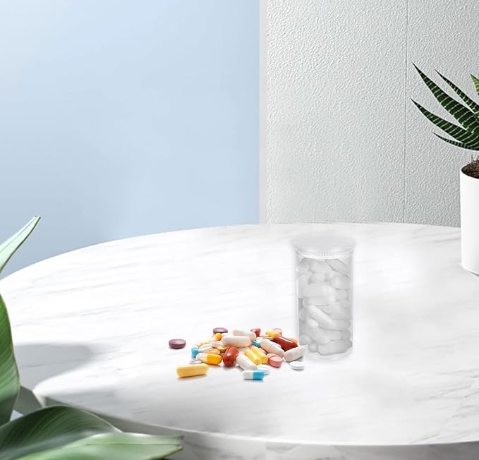 100Pcs Empty Pill Bottles with Caps, 13 Dram Empty Prescription Vial, Waterproof Airtight Joint Pill Bottles with Pop Top Caps, Medicine Container for Pill, Crafts, Candy, Supplements(Clear)