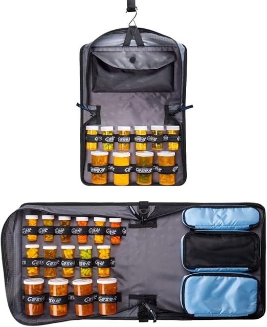 Med Manager Medicine Organizer and Portable Medical Binder, Holds (15) Pill Bottles - (11) Standard Size and (4) Large Bottles, Includes Removable 5-Tab File Folder, Light Blue, 14 x 14 x 4 inches