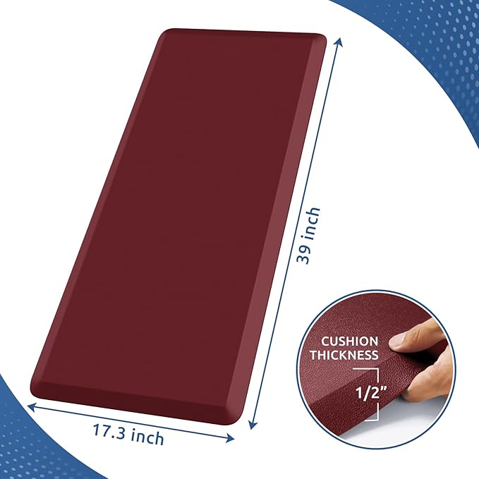 KitchenClouds Kitchen Mat Cushioned Anti Fatigue Kitchen Rug 17.3"x39" Water Resistant Non Slip Kitchen Rugs and Mats Standing Desk Mat Comfort Floor Mats for Kitchen House Sink Office (Red)