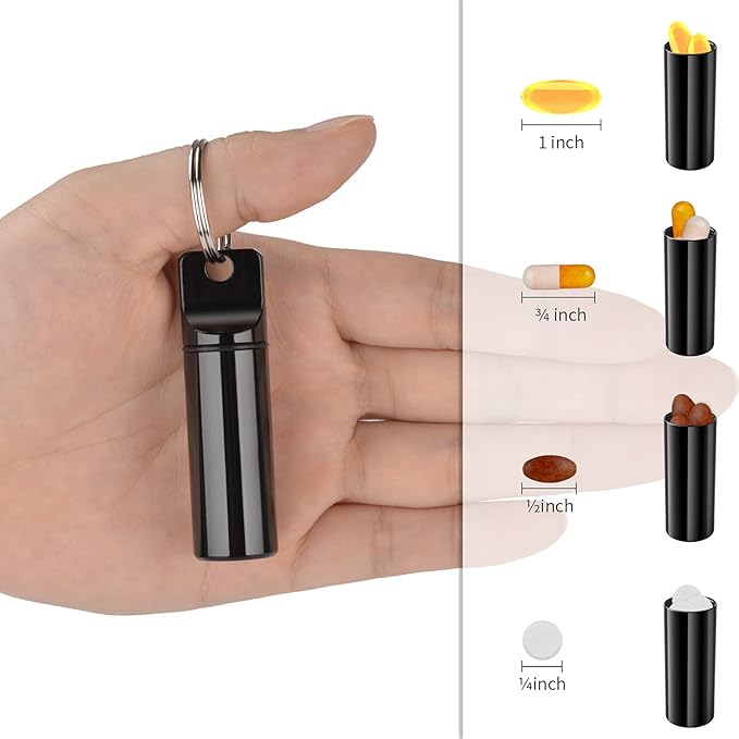 Small Pocket Pill Box Keychain, Aluminium Alloy Portable Mini Pill Organizer Case Container for Purse, Waterproof Metal Pill Holder Medicine Bottle for Outdoor Camping Travel (Blue)